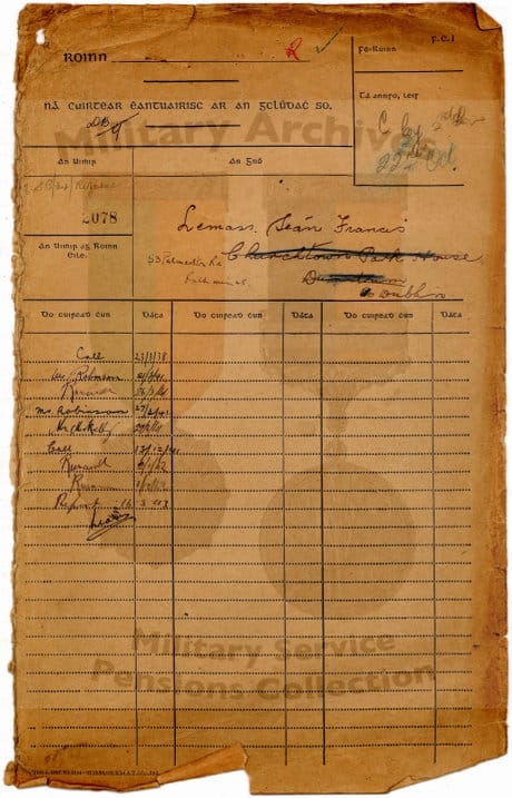 Lemass Military Service pension Collection form. 1941