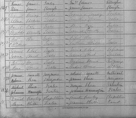 The marriage of John Purcell to Ellen Shea in Tralee in 1867