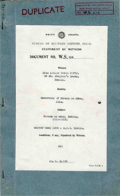 Witness Statement, Louise Gavan Duffy, 1916